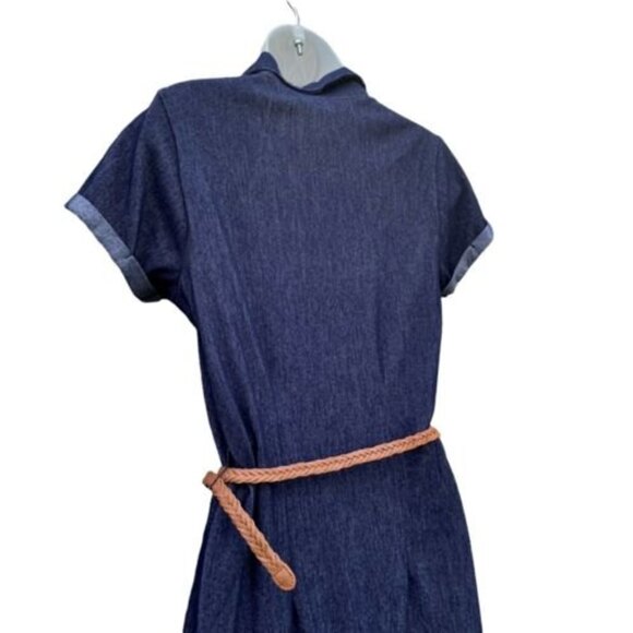 BOBBIE BROOKS Blue Denim Look Short Sleeves Button Down Shirt Knit Dress Sz S - Picture 5 of 7